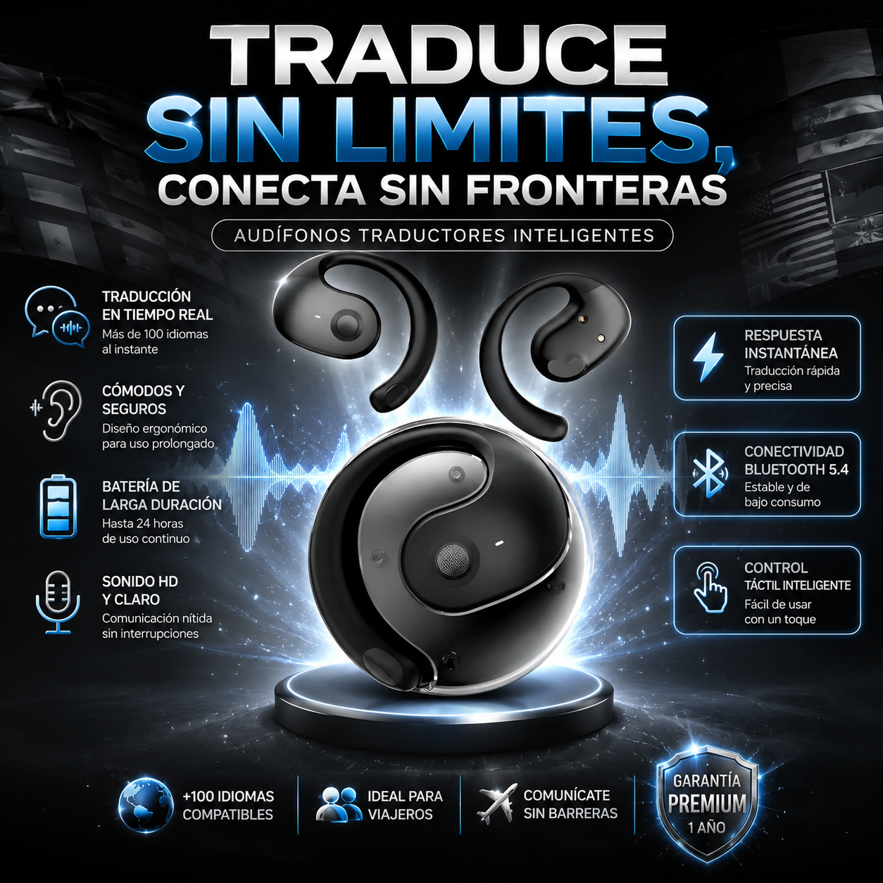 AuriPods™️ – Auriculares Traductores Inteligentes con Traducción en Tiempo ReaL
