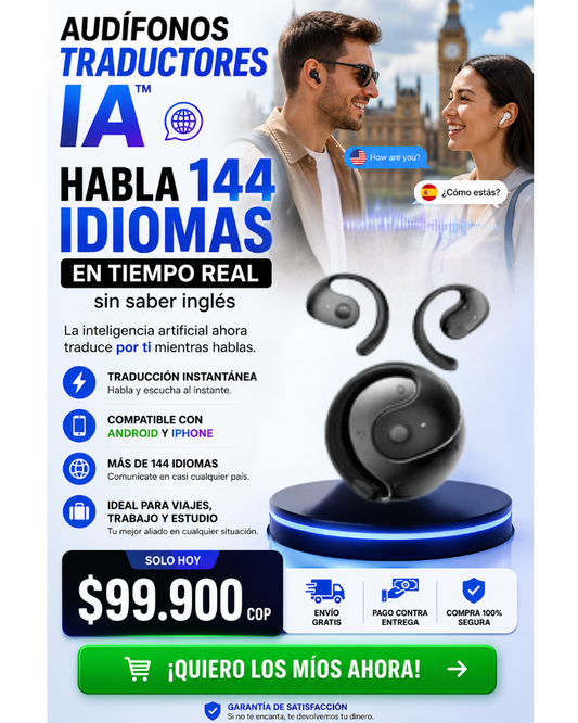 AUDÍFONOS TRADUCTORES IA™ Habla 144 idiomas en tiempo real sin saber inglés