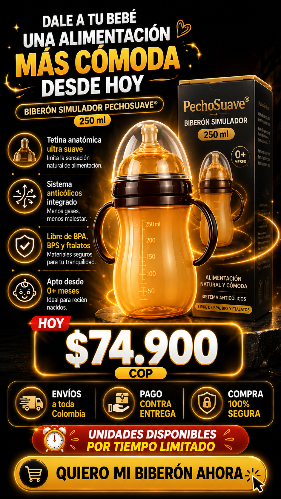 Biberón Simulador PechoSuave® 250 ml | El tetero que se siente como el pecho de mamá🥰